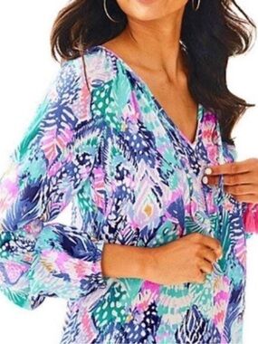 Lilly Pulitzer Willa Top Quill Out Metallic Tunic Blouse Small